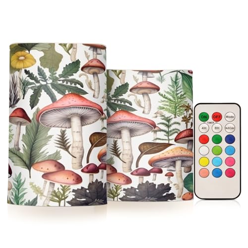Kigai Wild Mushroom Flameless Candles with Remote Control and Timer,Battery Operated LED Pillar Candles Adjustable Brightness for Ourdoor Indoor Use,Home Decor,2 Pack