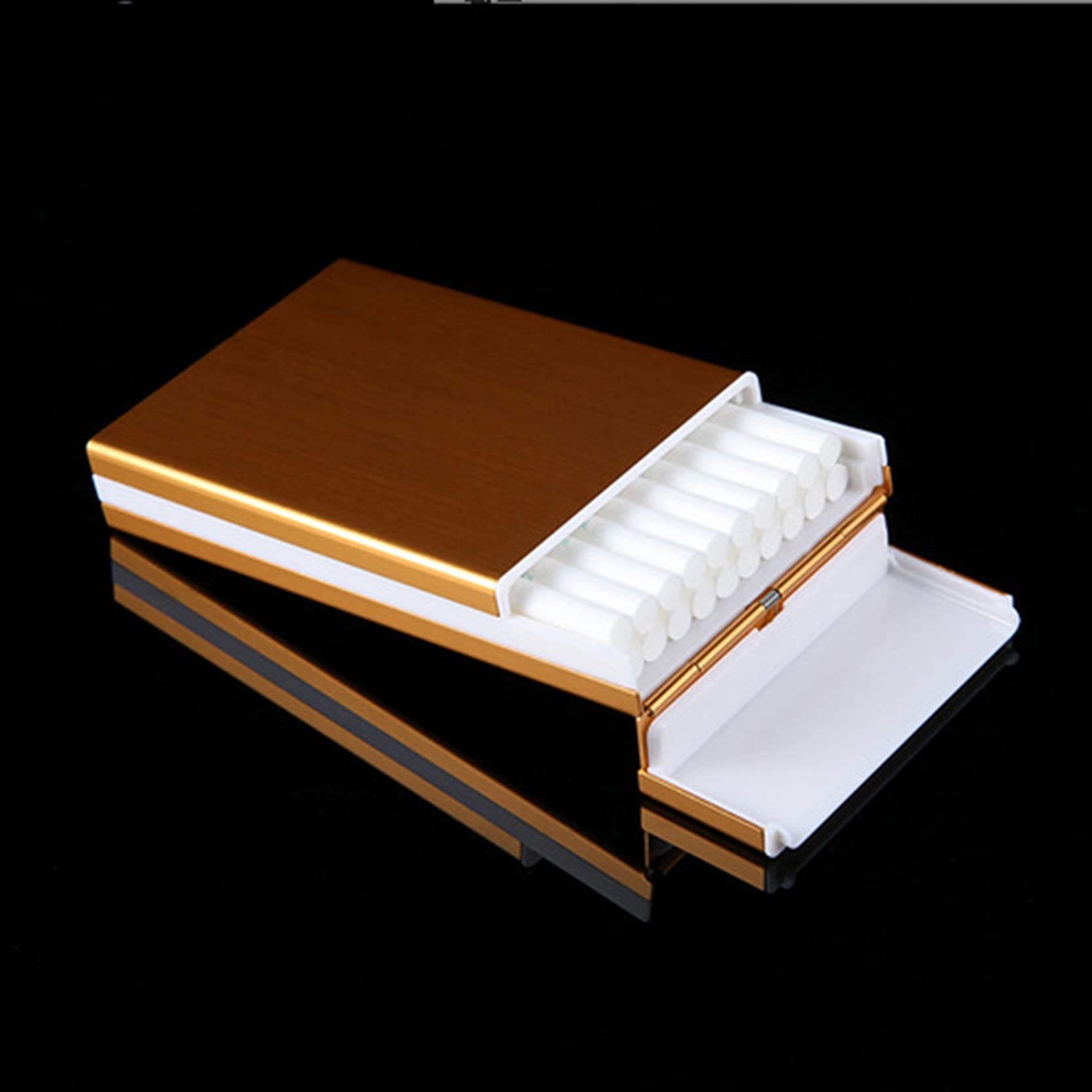 Damskie cienkie etui na papierosy， ultracienkie etui na papierosy， materiał ze stopu aluminium， ergonomiczna konstrukcja， kreatywny design z klapką， mieści 20，Black-108 * 61 .5 * 18.5MM
