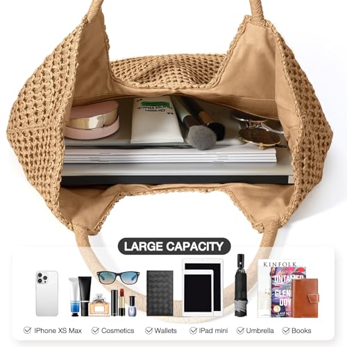 Image of Hommtina Straw Beach Bag - Womens Crossbody Shoulder Vacation Purse for Summer