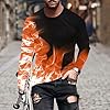 Long Sleeve T Shirts Mens Flame Print Shirt UK Crew Neck Basic Tee Hipster Hip Hop Tshirt for Men Cool Shirt Soft Comfortable Everyday Wear Men’s Casual Work Holiday Gym Workout T-Shirts S-5XL Orange #1