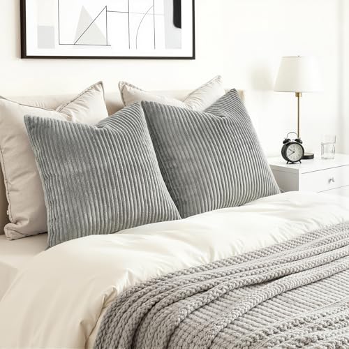 Topfinel Kissenbezug 60x60 Grau Kordsamt 2er Set gestreiftes Muster Kissenbezüge Kissenhülle Dekokissen Sofakissen Couchkissen Dekokissen… – Ansicht 6