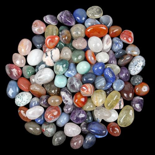 3.5lb Mixed Large Tumbled Crystal Stones Bulk 1-1.3 Approx 110 Pcs - Natural Assorted Polished Healing Crystals for Decoration Healing Rock Collecting Cabbing Wire Wrapping Wicca & Reiki