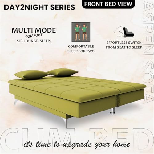 Image of Adorn India Premium New Aspen 3 Seater Sofa Cum Bed 4X6 Velvet Suede with 2 Cushions (Color Light Green) and Suitable for All Indoor, with 3 Years Warranty