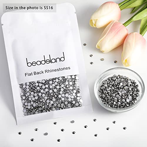 Image of Beadsland Flat Back Crystal Rhinestones, Hematite, SS16, 2880pcs | Flatback Glass Gems, 3.8-4.0mm, for Nail Art Craft, Glue Fix