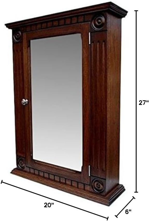 Rosette Dark Walnut Medicine Cabinet/Solid Wood & Handmade/Surface Mount