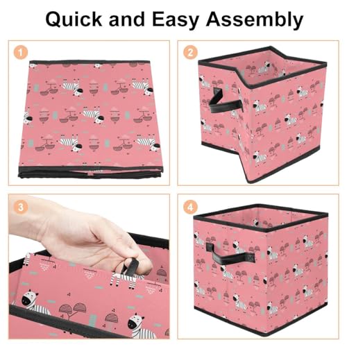 Boîte de rangement pliable chat rose cube en tissu pour placard - 5