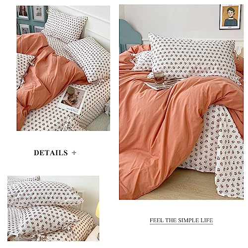 Eavd Solid Burnt Orange Duvet Cover Queen Soft 100% Washed Cotton Burnt Orange Bedding Set 1 Duvet Cover With 2 Floral Pillowcases Modern Solid Duvt Cover With Zipper Closure #TOP2