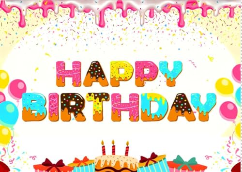 Image of 1 pc Happy Birthday Candy Theme Backdrop (7ft X 5ft) Cloth Curtain Decoration for Kids (Pack of 1)