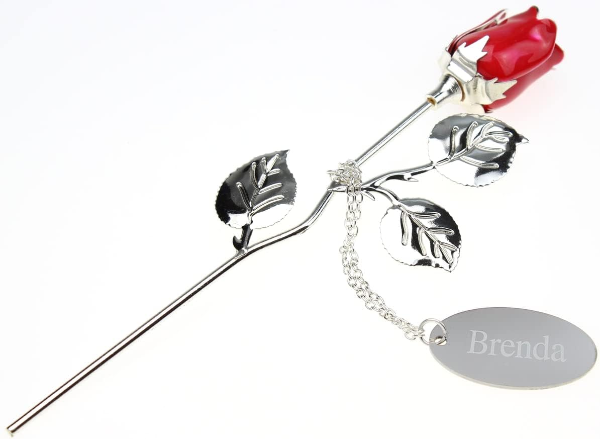 Personalised Engraved Silver Plated Red Rose - 18cm