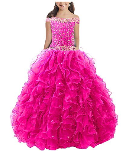 Junguan Off The Shoulder Pageant Dresses for Girls Long Aline Ruffles Princess Prom Dress Formal Ball Gowns TF003