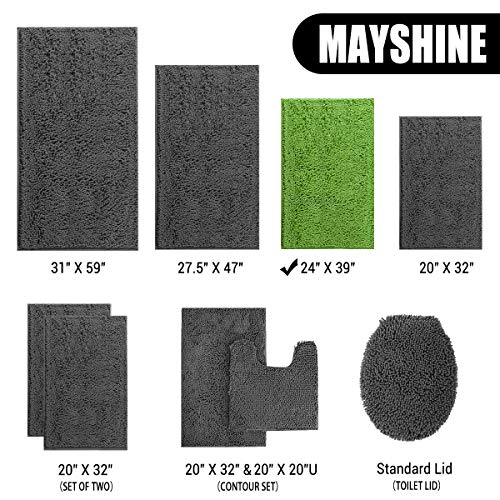 Soft Plush Chenille Bathroom Rug, Absorbent Microfiber Bath Mat, Machine Washable, Non-Slip Grip, Quick-Dry, Thick Shag Carpet (Green, 24X39) #TOP6