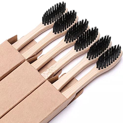 DENSET HBTDM 6 Pcs Natural Green Bamboo Toothbrush, Biodegradable and Environmentally Friendly, Soft Bristles and BPA Free, Professional Bamboo Toothbrush