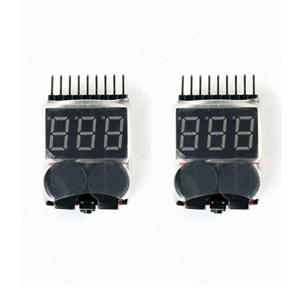 QWinOut RC Products Lipo Battery Voltage Checker Alarm LED 1-8 Cell 1655, 2in1 Voltage Tester Volt Meter Indicator Dual Speaker 1S-8S Low Voltage Buzzer Alarm (2 Pcs)