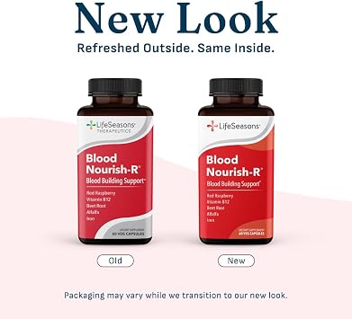 LifeSeasons Blood Nourish-R - Iron Supplement - Non Constipating - Supports Anemia, Fatigue, Paleness & Dizziness - Blood Building - Iron, Alfalfa, Raspberry & Vitamin B-12-60 Capsules (Pack of 2)