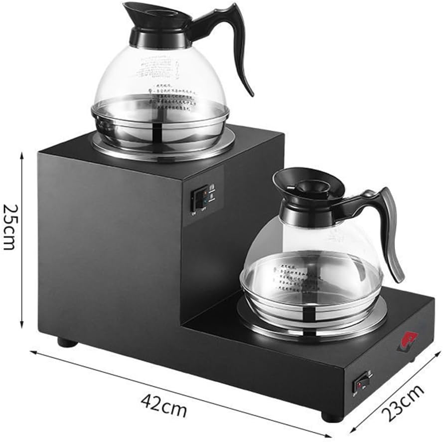 Double Coffee Carafe Warmer, Commercial Automatic Pour Over Coffee Brewer with 2 Warmer Pad and 2 Pot, Suitable for Cafe, Break Room, Buffet, Event and Commercial Use WithoutPot A,B,WithPot