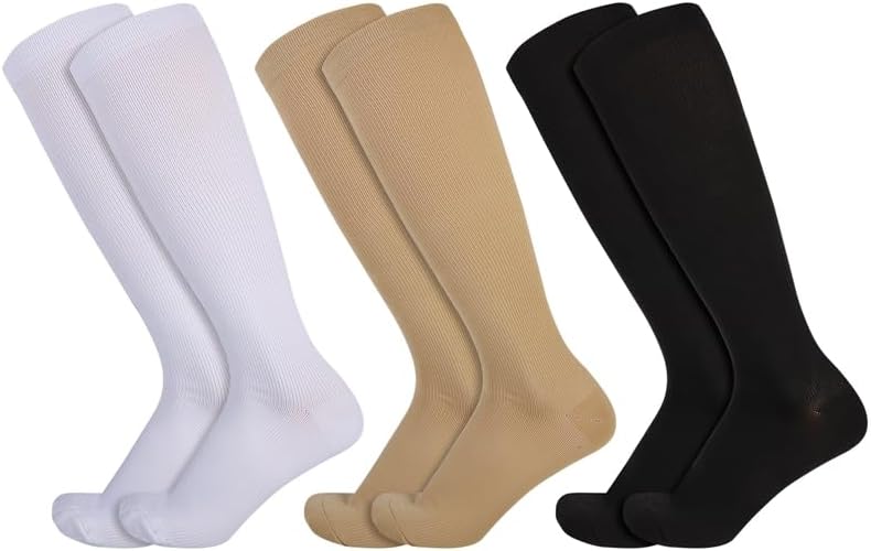 3 Pairs Compression Socks for Women & Men Circulation 20-30 mmhg Flight Socks Knee High Compression Stockings for Athletic Nurse Running Travel