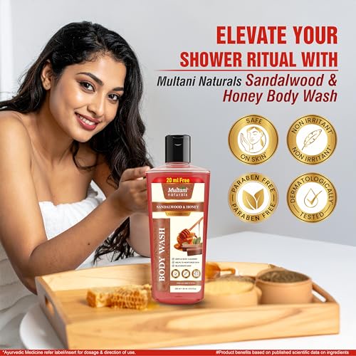 Image of Multani Naturals Sandalwood & Honey Body Wash I Ayurvedic Body Wash with Sandalwood & Almond Oil and Aloe Vera Extracts for Men & Women - its Unisex I Herbal Body Cleanser for Healing & soothing your Body I Paraben Free I Sulphate Free I Kind to All Skin Types I (270ml)