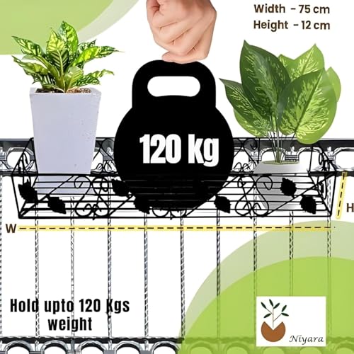 Image of Niyara || Metal Planter Stand || Flower Pot Stand for Railing Planters || Plant Stand Indoor Hanging Pot|| (Set of 1) Large - 75 cm (Leaf design)