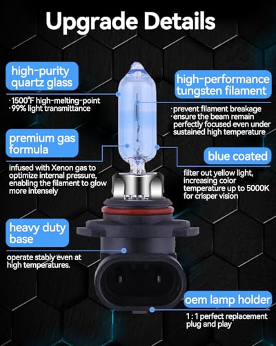 Image of NEWBROWN 9005 HB3 Headlight Bulbs HB3 Halogen Headlight Bulb 5000K Super White Light Long Life Replacement P20D 12V /60W (9005 /HB3, 2 Pack)