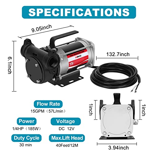 Yohome Gasoline Fuel Pump Dc 12V Heavy-Duty Cast Iron Explosion-Proof Oil Pump, 15Gpm/57Lpm, Overheating Protection, Built-In Bypass, Applicable To Gasoline, Diesel, Kerosene #TOP1