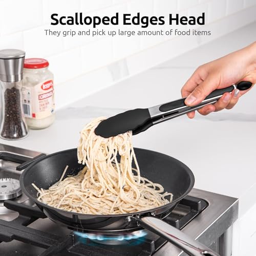 Neuytiky 3 Stück Grillzange Edelstahl mit Ständer,Spaghettizange,KüChenzange,Kochzange,Premium-Küchenzange aus Edelstahl,für Spaghetti,Steak,Kuchen,Pizza,Salat