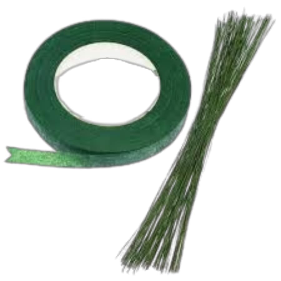The Lovely Arts Collection 50 Dark Green Floral Stem Wire 22 Gauge, Length 16 INCH With Flower green paper Tape for Flower Arrangements for DIY Material-image-32