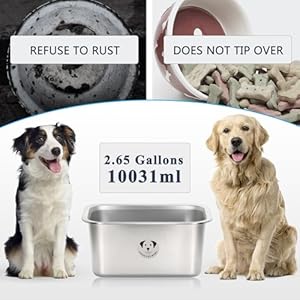 Stainless Steel Dog Bowls for Large Dogs, High Capacity Metal Dog Food Bowls, Dog Food and Water Bowls for Large, X-Large, and Big Dogs 2.65 Gallons Stainless Steel Dog Bowls for Large Dogs High Capacity Metal Dog Food Bowls Dog Food and Water Bowls for Large X Large and Big Dogs 265 Gallons