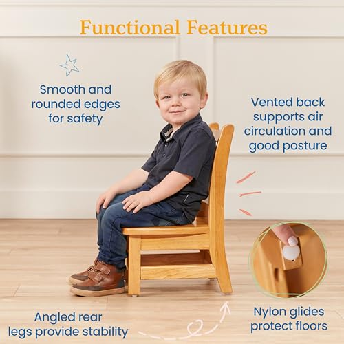 Image of ECR4Kids 24in x 48in Rectangular Hardwood Table with 16in Legs and Four 8in Chairs, Kids Furniture, Honey, 5-Piece