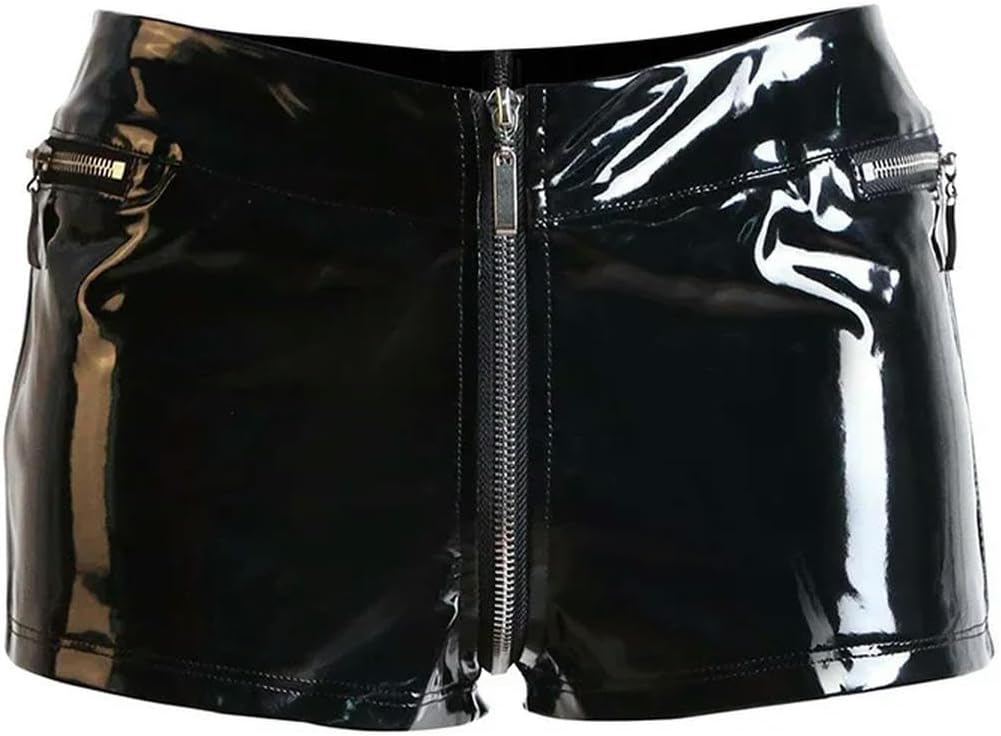 Ladies Short Pants Zipper Open Crotch PVC Shorts Dancing Clubwear Bodycon Shorts Customizable