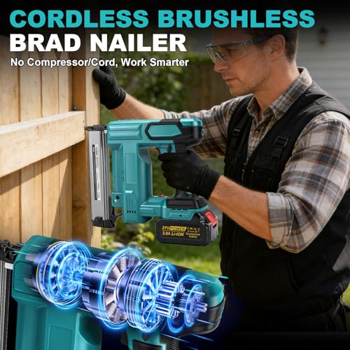 18GA Cordless Brad Nailer with 2 x 3.0Ah Battery for Makita 18V, 2 in 1 Electric Nail Gun/Staple Gun, 500 Nails & 500 Staples, Single & Contact Firing Modes for Home Improvement, DIY Woodworking thumbnail 5