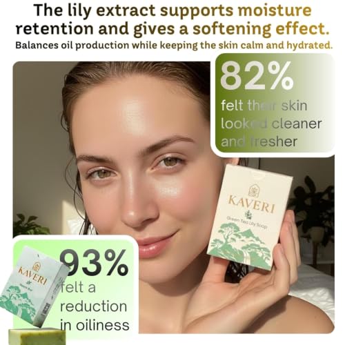 Image of KAVERI Green Tea & Lily Handmade Soap Bar - Cold-Processed Antioxidant Bar, SLS-Free - 110g