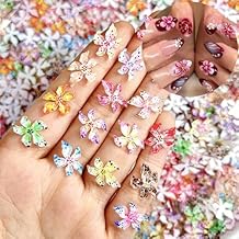 50Pcs Flower Nail Charms for Nails Flowers Nail Rhinestones Spring Hibiscus Flowers Resin Nail Gems Jewelry Flower Nail Decals 3D Mixed Colorful Flower Nail Art Supplies for Women Manicure Decorations