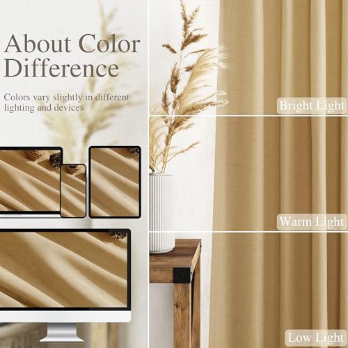 Image of Extra Long Gold Yellow Linen Curtains 120 Inch for Living Room 2 Panels Set Rod Pocket Back Tab Linen Window Drapes Semi Sheer Light Filtering Privacy High Ceiling Drapes for Farmhouse 52x120