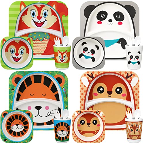 20 Pc Kids Toddler Plates And Bowls Set Mealtime Feeding Set For Kids And Toddlers Zoo Animal Dinnerware Of 4 Different Cute Animal Includes Cartoon Plate Bowl Cup Fork Spoon Utensil Flatware Reusable #TOP26