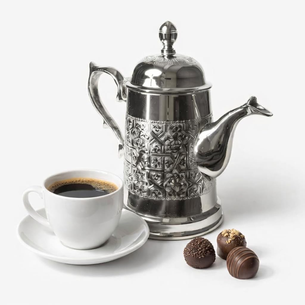 Handmade Moroccan Teapot in Silver-Plated Copper | 0.8 Liter Capacity | Luxury Engraved Tea & Coffee Server | Traditional Arabic Teaware | Authentic Artisan Gift