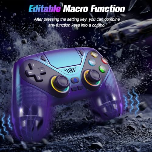 Image of Gamrombo RGB Wireless Controller for PS5 /PC - Bluetooth Gamepad with Turbo, Macro, Dual Vibration, 6-Axis Motion, 3.5mm Audio Jack & 1000mAh Battery