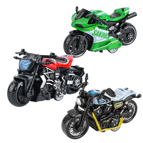 SIEBOLD 3 Piezas Moto De Juguete para NiñOs,Modelo De Motocicleta De SimulacióN,Mini Pull Back Moto De Juguete para NiñOs, Juguetes Intelectuales, Navidad, CumpleañOs, Regalos De Fiesta（3 Color）