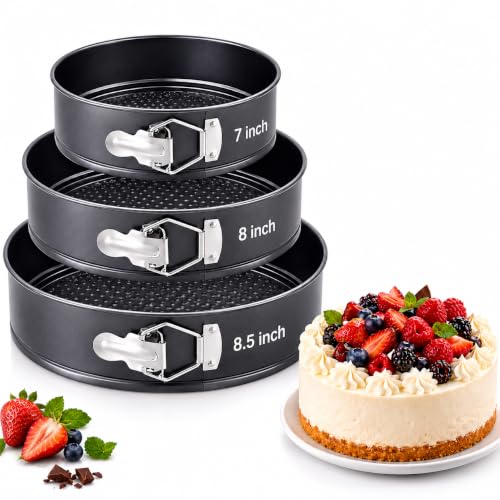 Image of PureBake Round Cake Tin Set SGS Certified Non-Stick Springform Moulds Removable Bottom Cheesecake Mould for OTG Microwave Baking Durable Cake Pans for Home Bakers