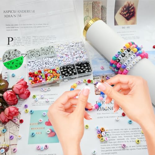 Image of Amaney 600pcs Number Beads, 6 Colors Mixed, 7x4mm,Each Color 100pcs