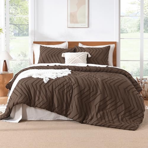 Image of Litanika Boho Queen Comforter Set, 3 Pcs Brown Lightweight Bedding Set