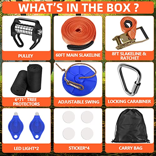 Zeromx Zip Lines For Kids Outdoor Toys - Pulley Kits With 65 Ft Slackline, Most Accessory For Warrior Obstacle Course For Kids And Adult, Maximum Load 330Lb #TOP5