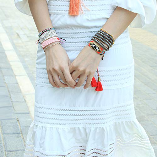 Image of C.QUAN CHI Natural Crystal Bead Bracelet Leather Wrap Bracelet 5 Wrap Stackable Braid Bracelet Bangle Jewelry Birthday Gifts