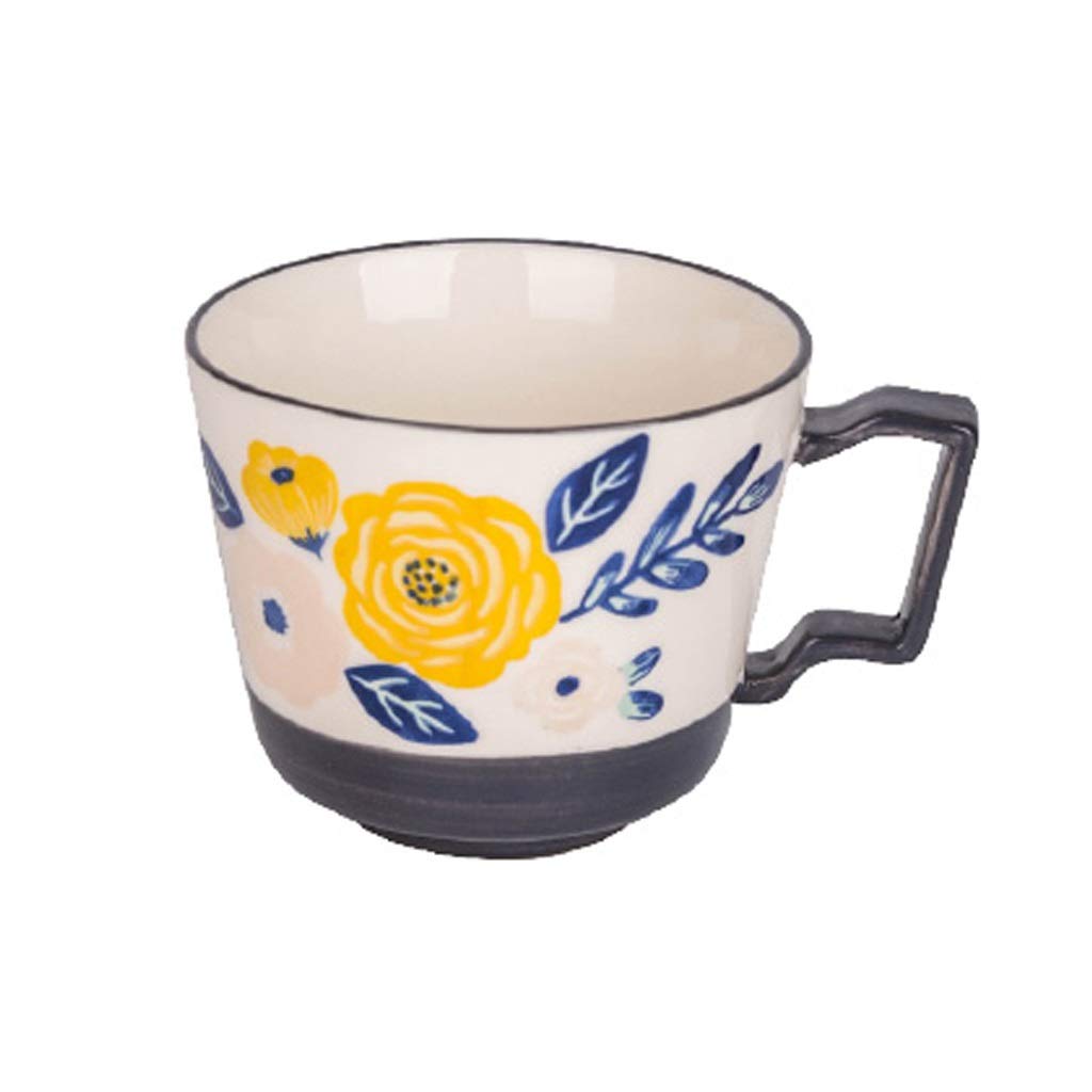 Kaffeetasse Schöne Blumen Bedruckte Tassen mit Henkel Keramik Kaffeetasse Set mit 4 süßen Geschenken (A)