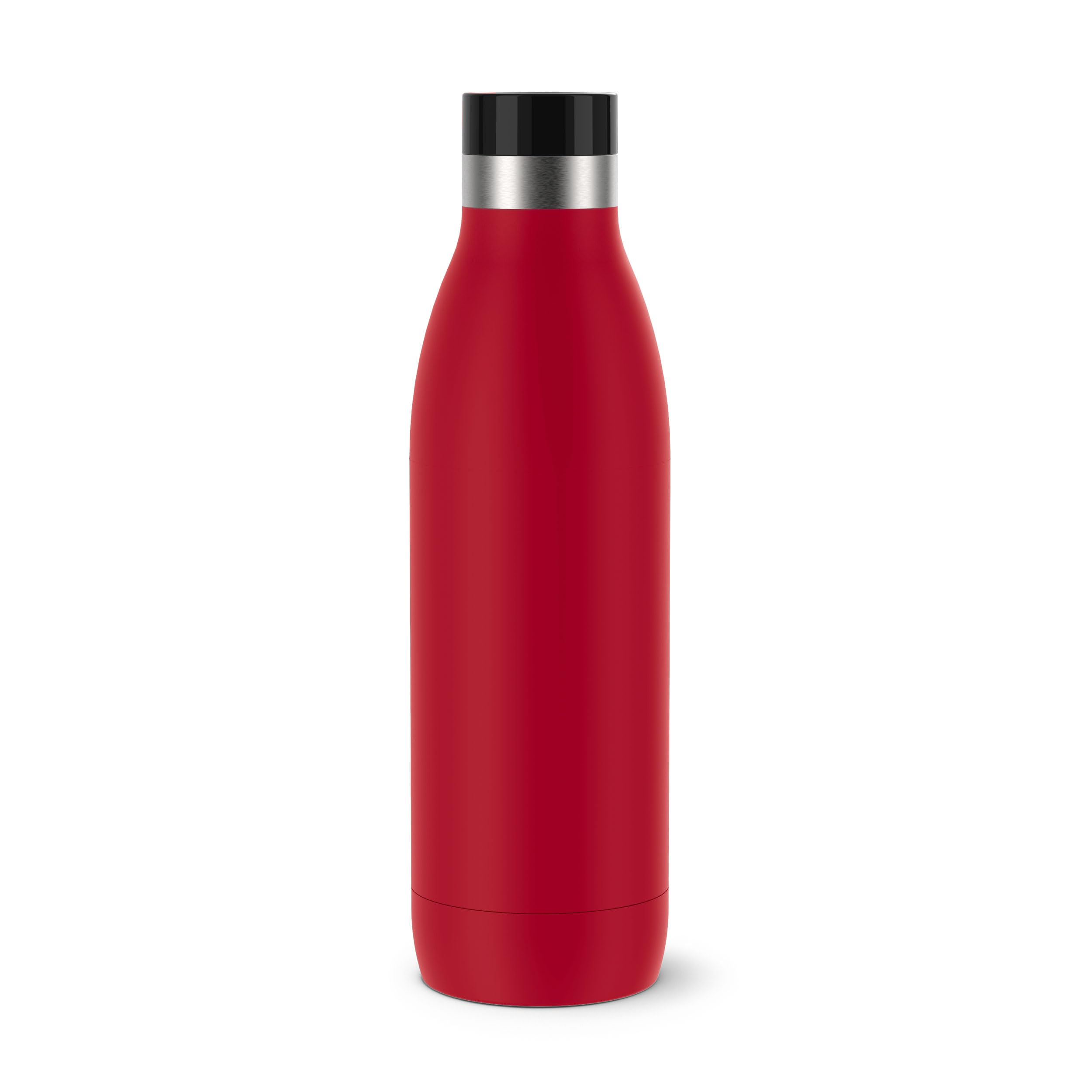 Emsa Bludrop N3112900 Insulated Water Bottle, Reusable, Stainless Steel, Sustainable, Powder Coating, 360° Drinking Rim, 12 Hours Hot/24 Hours Cold, 0.7 litres, Leak-Proof, Dark Red