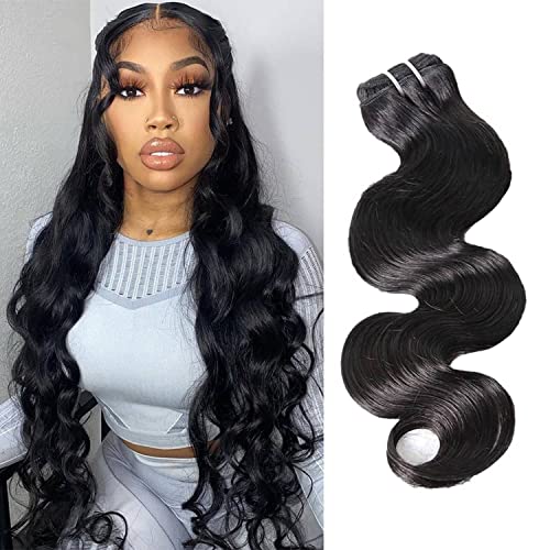 BEAUTY GRACE Body Wave Human Hair Bundles 12A Brazilian Virgin Hair Weave 1 Bundle Double Weft Remy Human Hair 1 Bundle (100g±5g) Soft and Full Natural Color 16 Inch