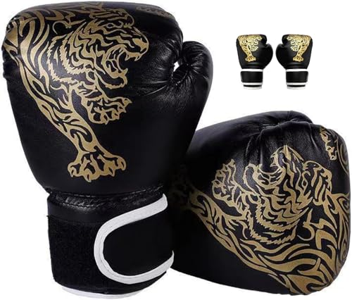Guantes de boxeo para niños, guantes negros Jinwen Tiger, para golpear, saco de arena, Muay Thai, Taekwondo, artes marciales, guantes de boxeo PU, guantes de entrenamiento para niños de 3 a 12 años