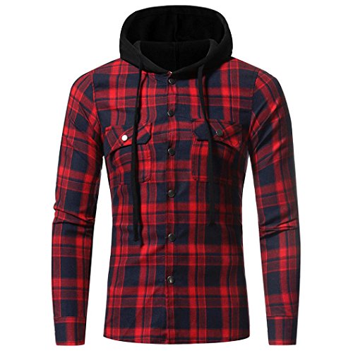FAMILIZO Sudaderas con Capucha Hombre Chaqueta, Enrejado Chaqueta Sudaderas con Capucha Hombres Outwear Tops (Rojo, S)