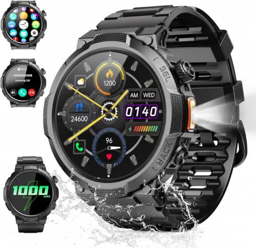Image of Smart Watches for Men (Answer /Make Call), 1.53 inch HD Military Smartwatch, 50+ Days Extra-Long Battery Life Fitness Tracker, Flashlight /110+Sports /Heart Rate /Sleep Monitor /IP68 Waterproof Android iOS