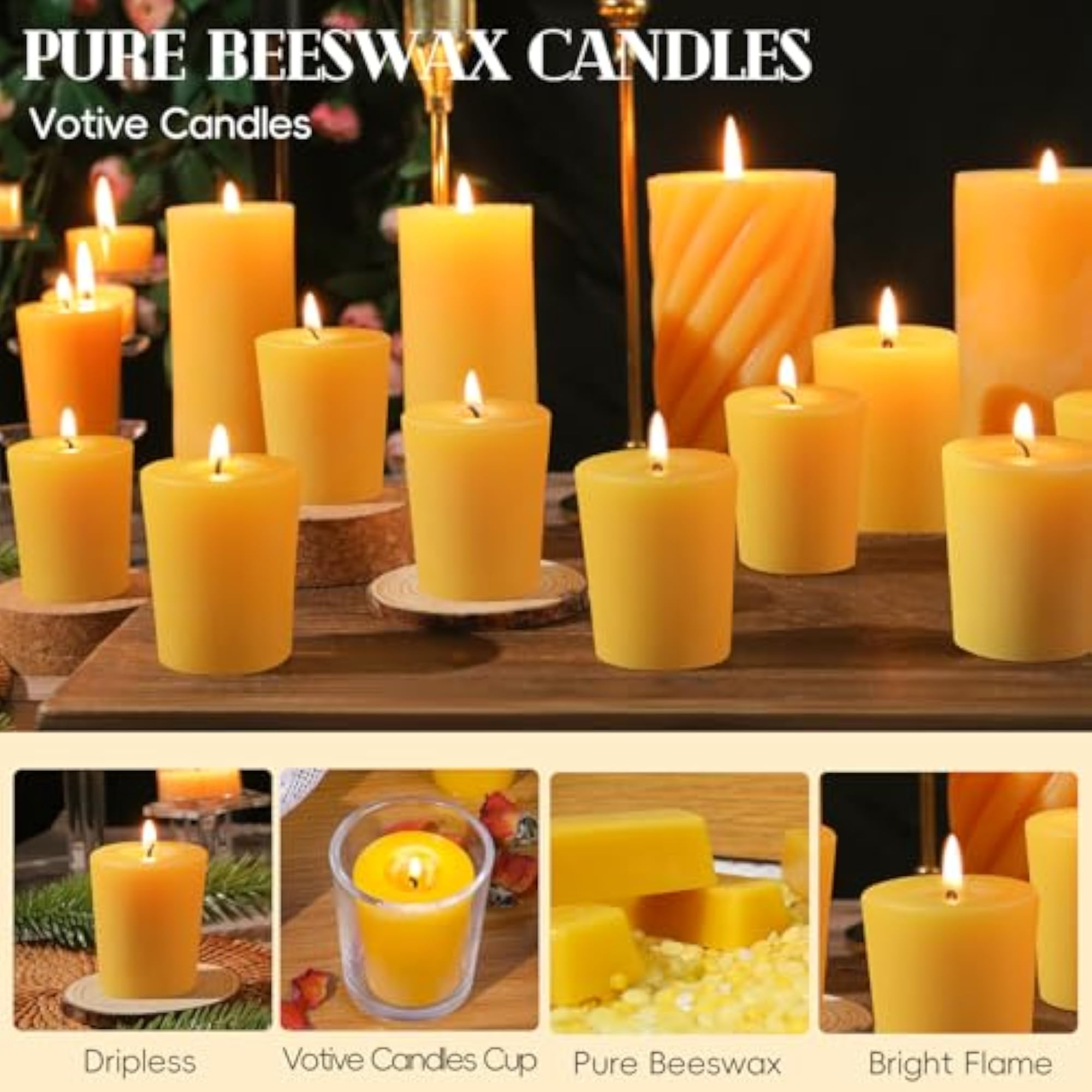 12 Pack Beeswax Votive Candles