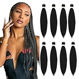 AIBEISI Prestretched Braiding Hair - 24 Inch 8 Packs Natural Black Long Braiding Hair Prestretched For Twist or Box Braids, Yaki Texture Hot For Women For Hot Water Setting (24 Inch, 1B-8P)